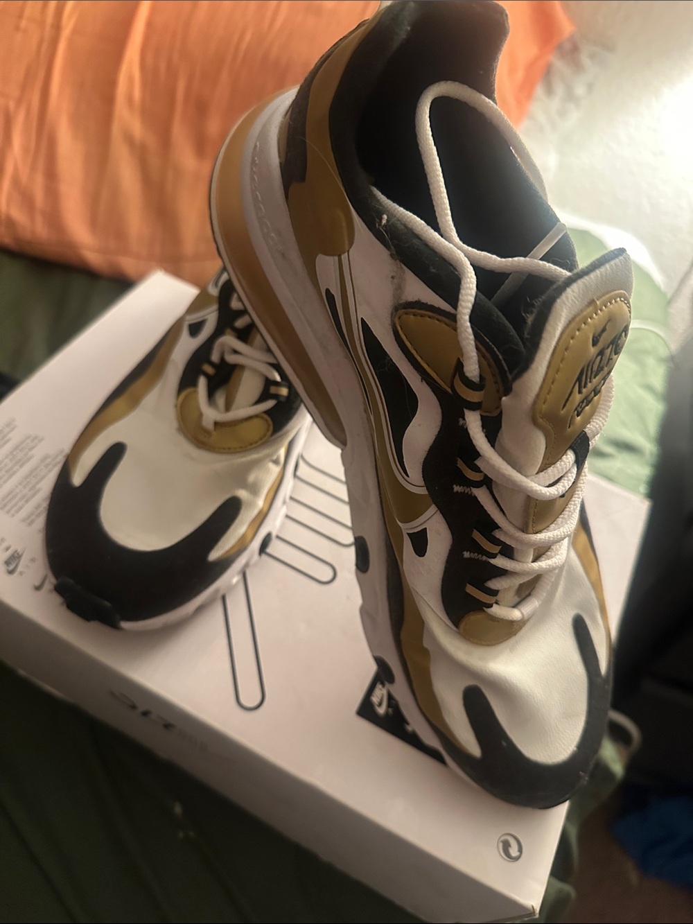 Nike Air Max 270 React Sneakers - White, Black & Gold